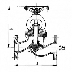 Специальный проходной фланцевый сальниковый судовой запорный клапан с ручным управлением