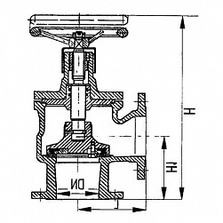 Запорный фланцевый угловой судовой клапан с ручным управлением
