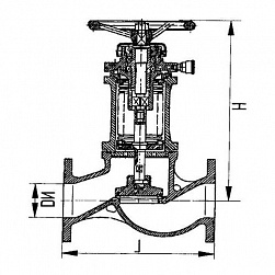 Фланцевый проходной сильфонный судовой запорный клапан с ручным управлением