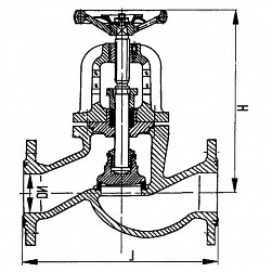 Фланцевый проходной сальниковый судовой запорный клапан с ручным управлением